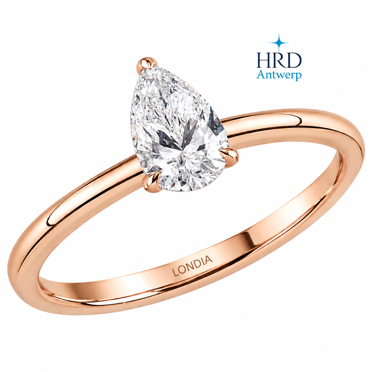 0.70 Ct. F Color Natural Diamond HRD Certified Pear Solitaire Ring