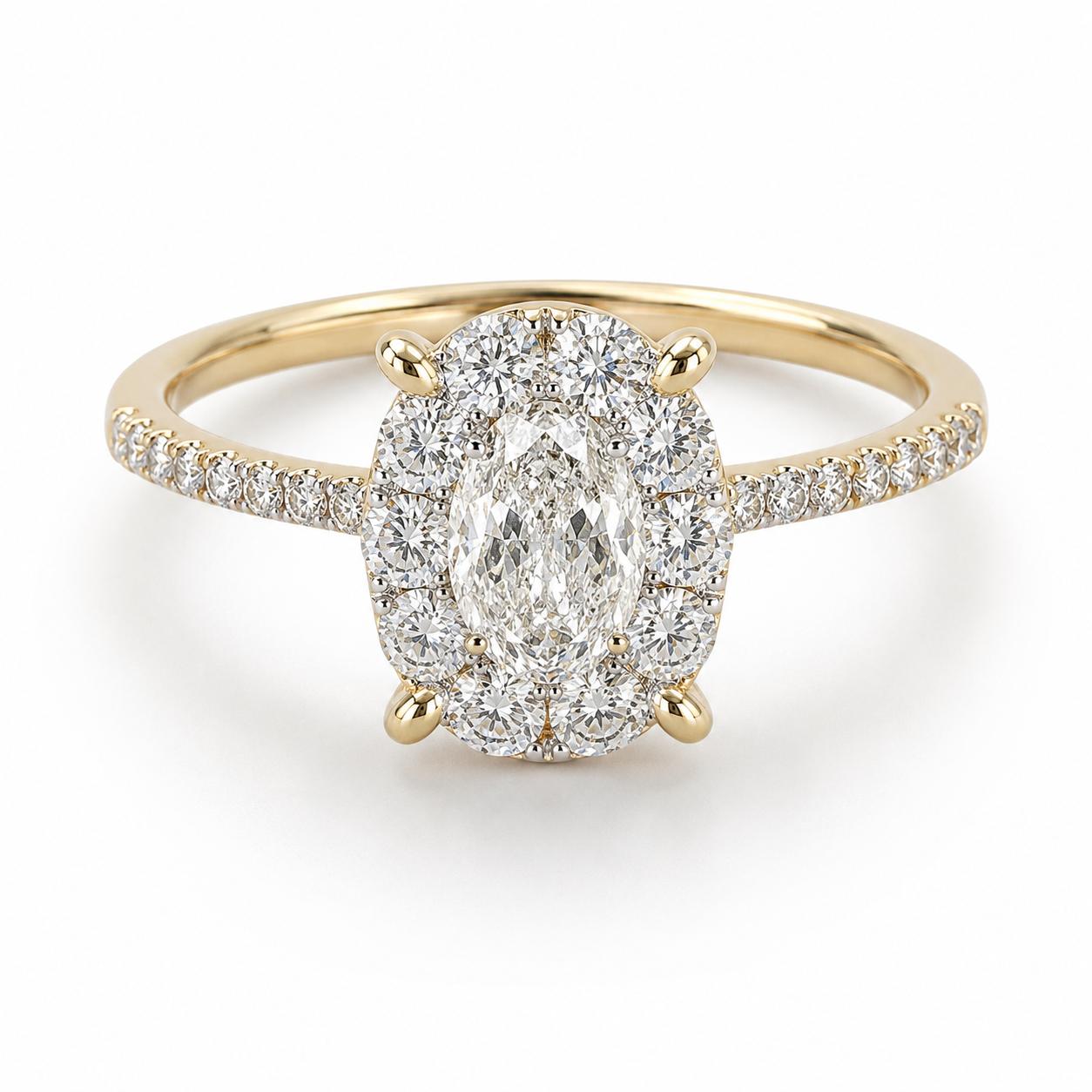 0.70 Ct. Magic Oval Natural Diamond Side-Stone Ring, 2 Carat Look