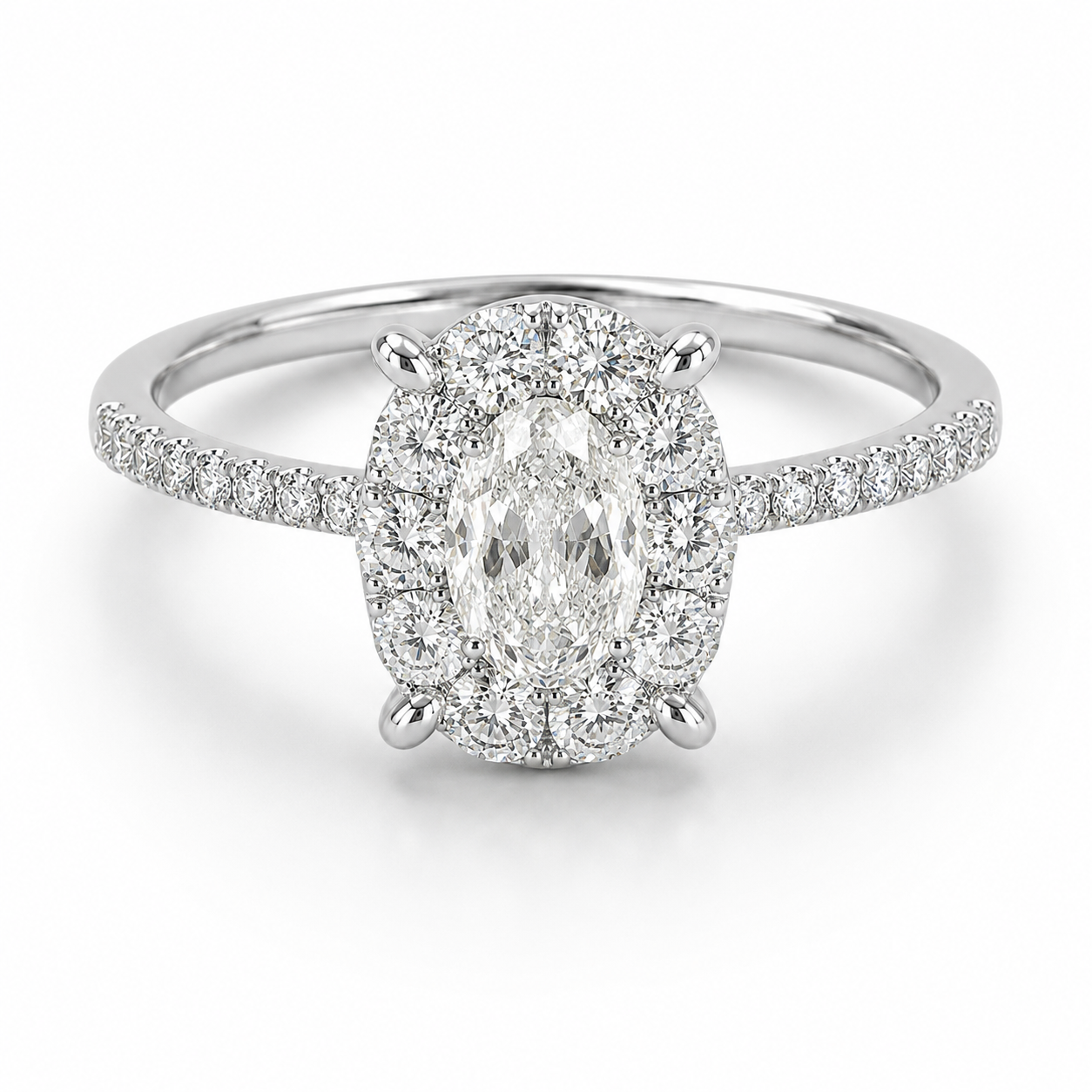 0.70 Ct. Magic Oval Natural Diamond Side-Stone Ring, 2 Carat Look