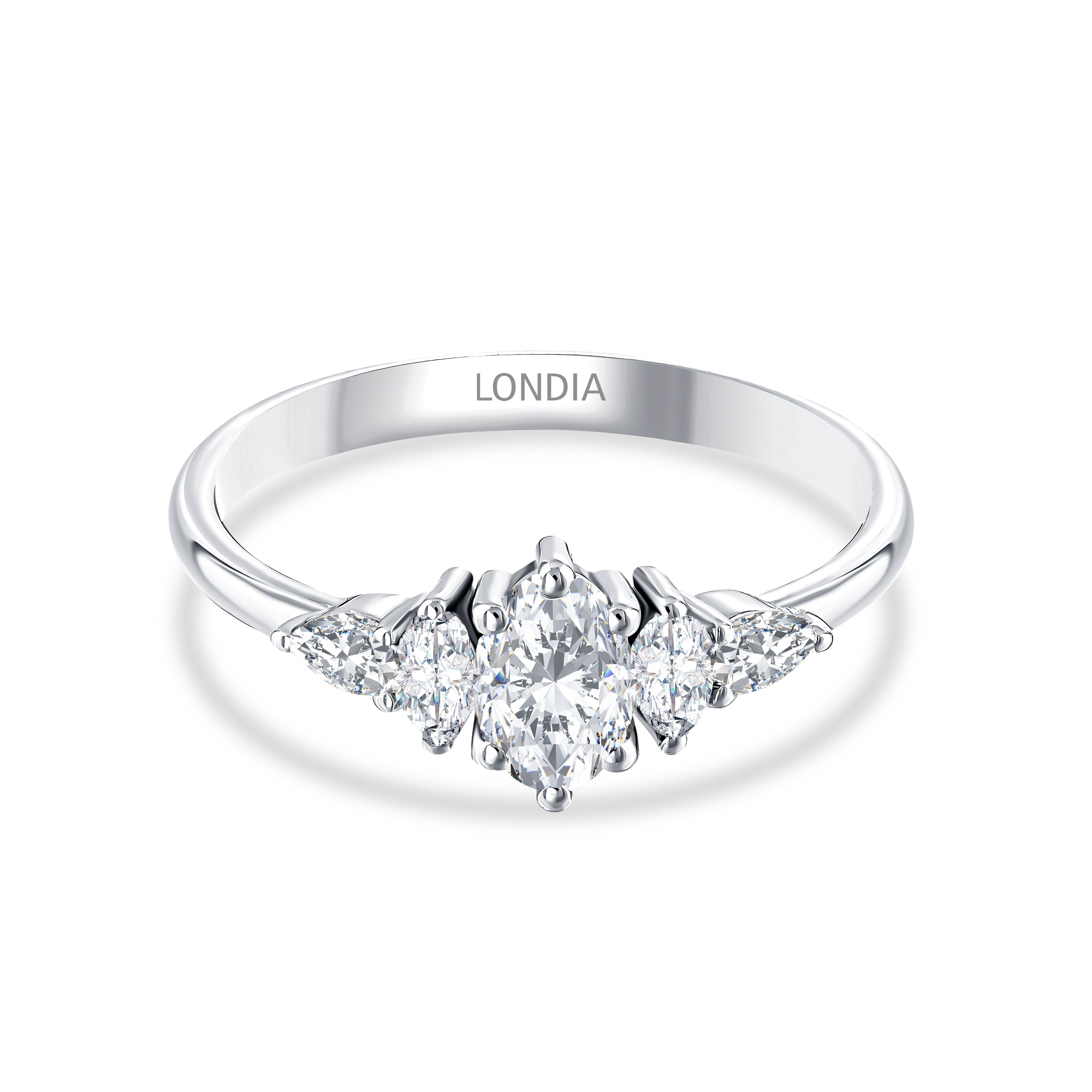 0.70 Ct. Natural Oval Diamond Ring with Marquise & Pear Side Diamonds