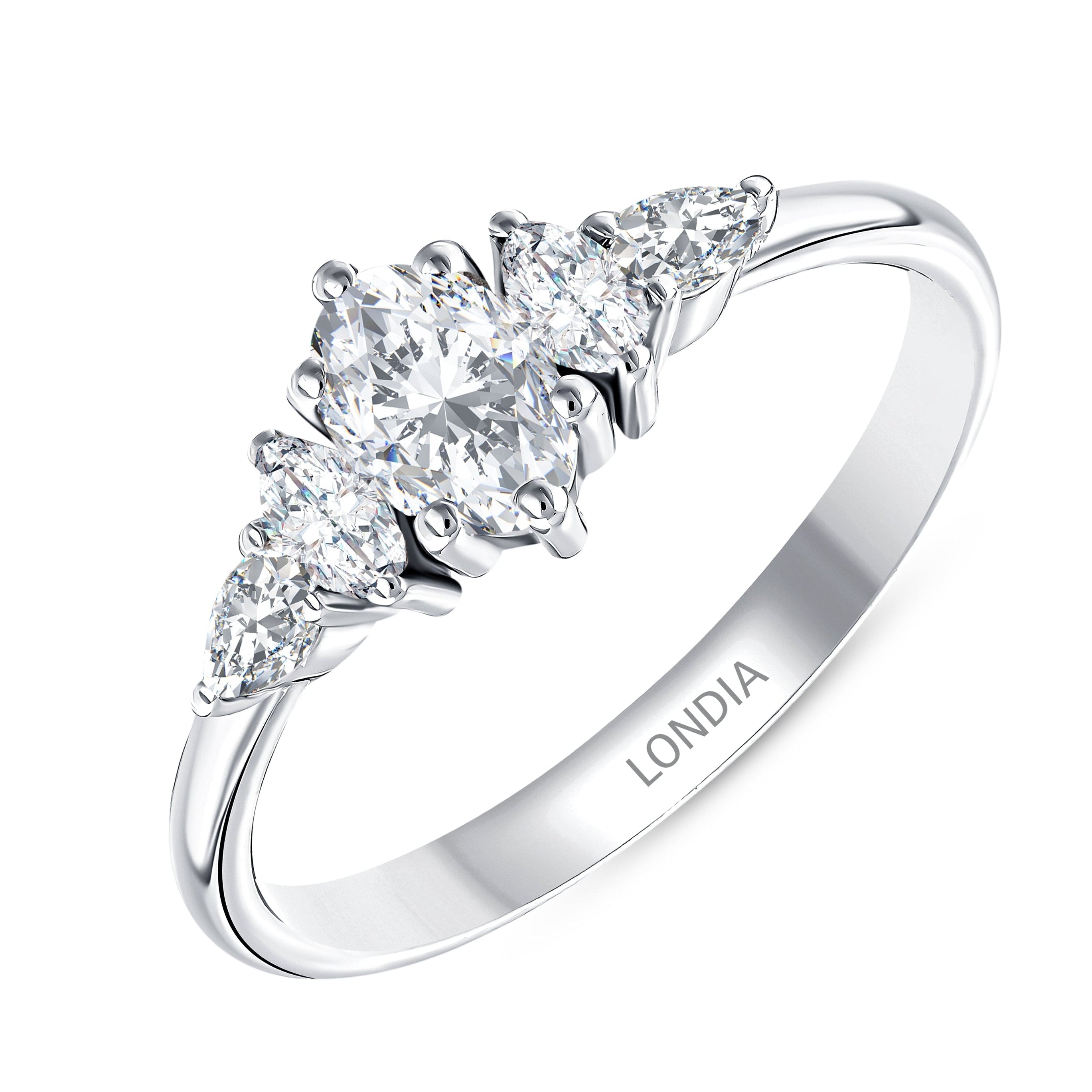 0.70 Ct. Natural Oval Diamond Ring with Marquise & Pear Side Diamonds
