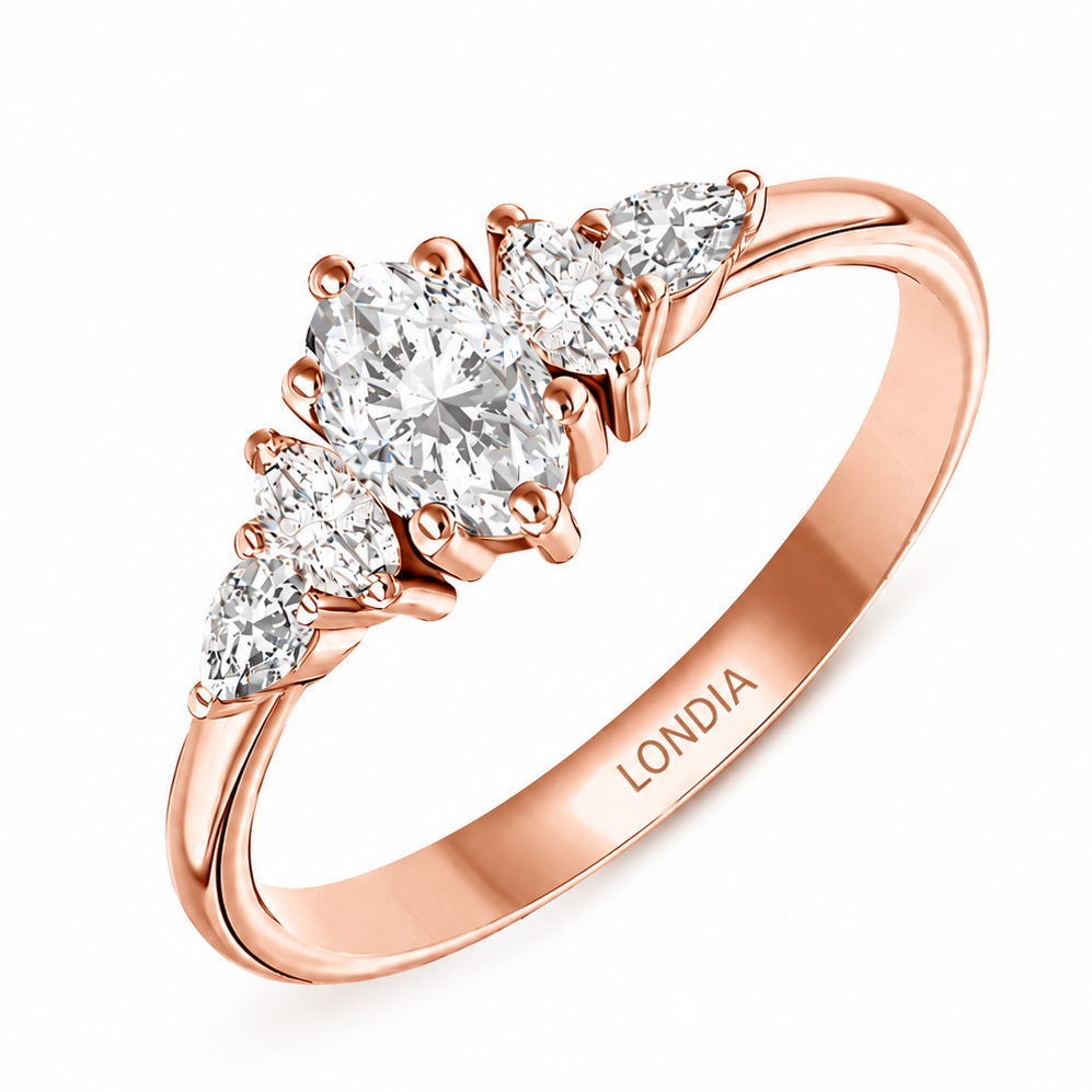 0.70 Ct. Natural Oval Diamond Ring with Marquise & Pear Side Diamonds