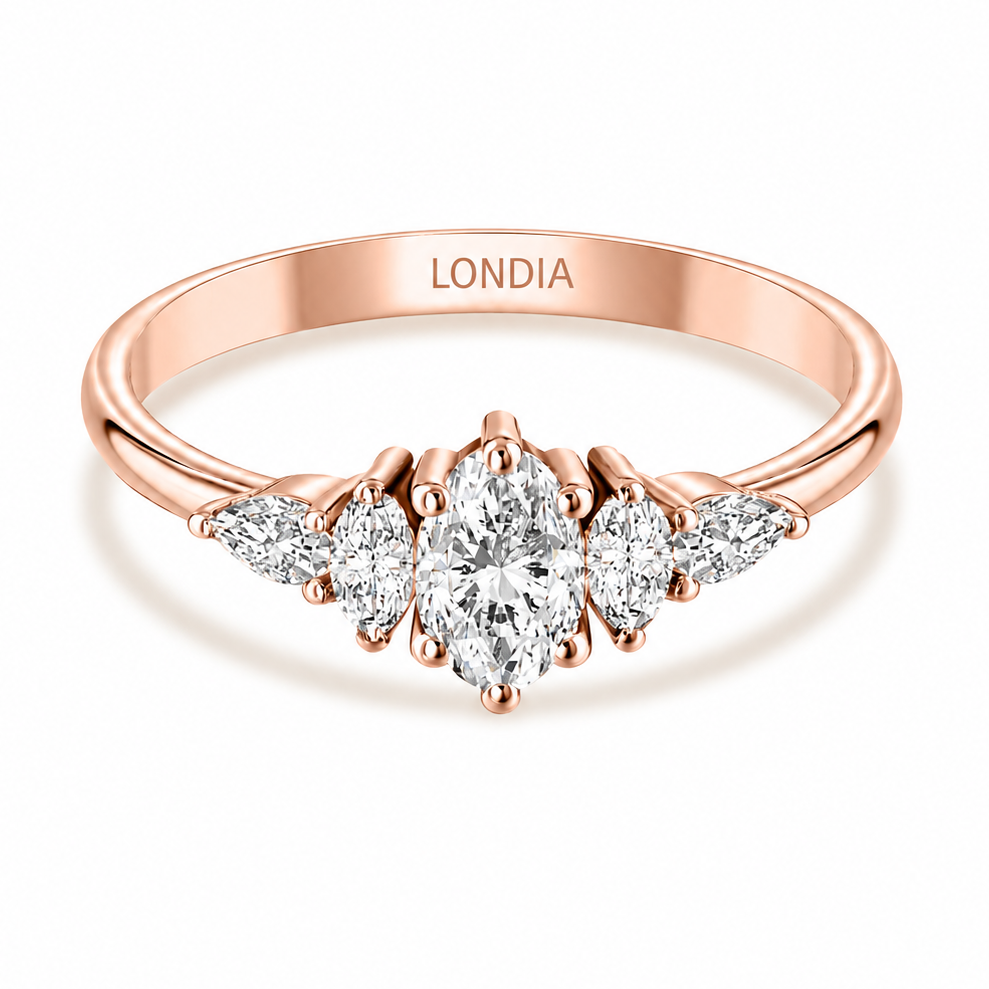 0.70 Ct. Natural Oval Diamond Ring with Marquise & Pear Side Diamonds