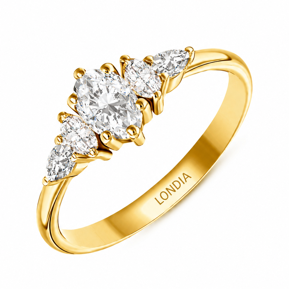 0.70 Ct. Natural Oval Diamond Ring with Marquise & Pear Side Diamonds