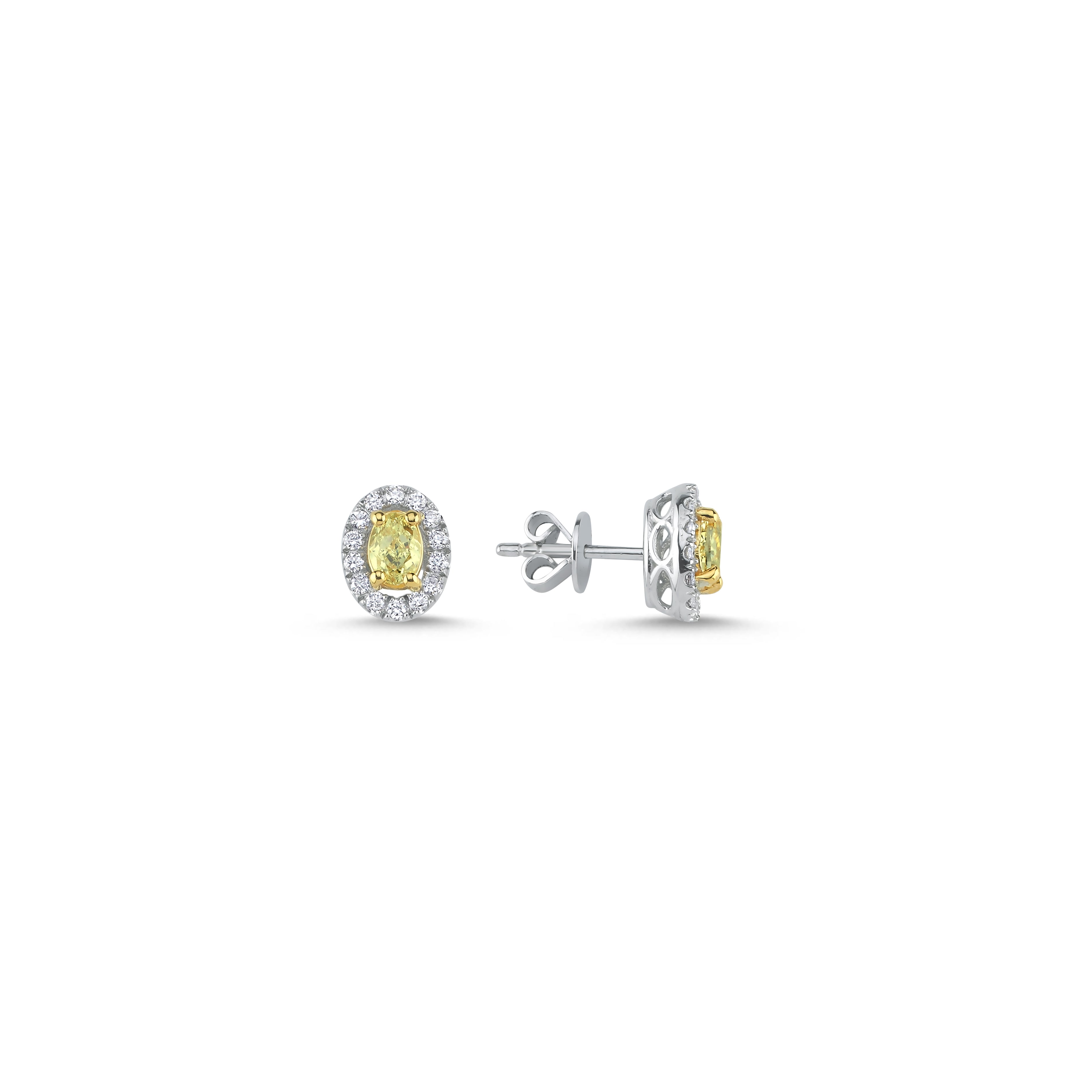 0.80 Carat Fancy Yellow Oval Diamond 14K Gold Earrings