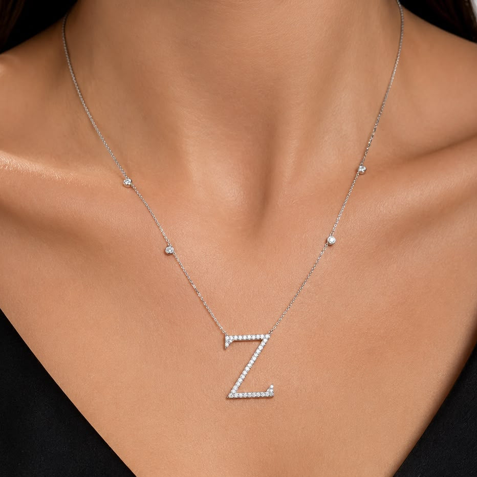 0.80 Carat Natural Diamond Z Initial Necklace