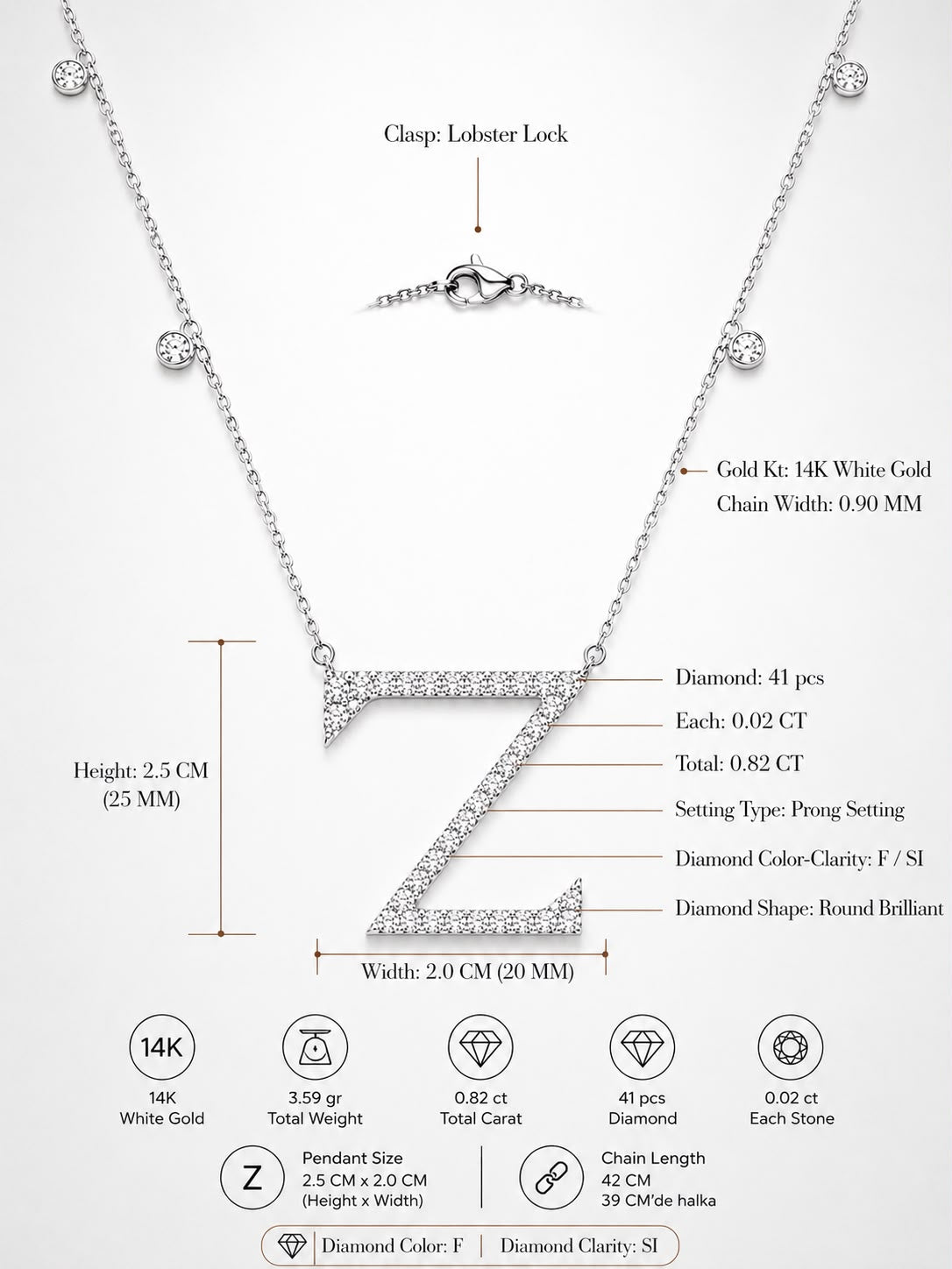 0.80 Carat Natural Diamond Z Initial Necklace