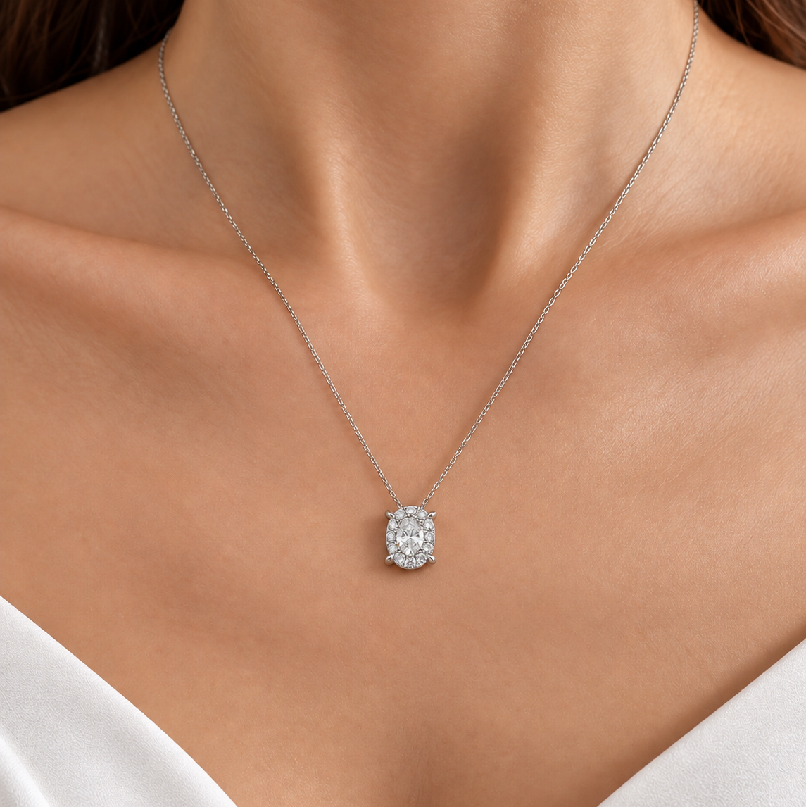 0.80 Ct. F Color Natural Diamond HRD Certified Magic Oval Necklace