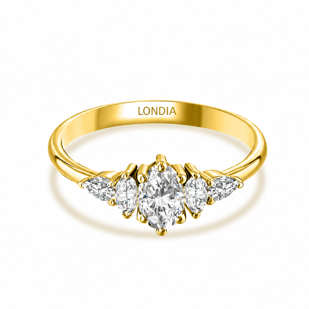 0.80 Ct. Natural Oval Diamond Ring with Marquise & Pear Side Diamonds