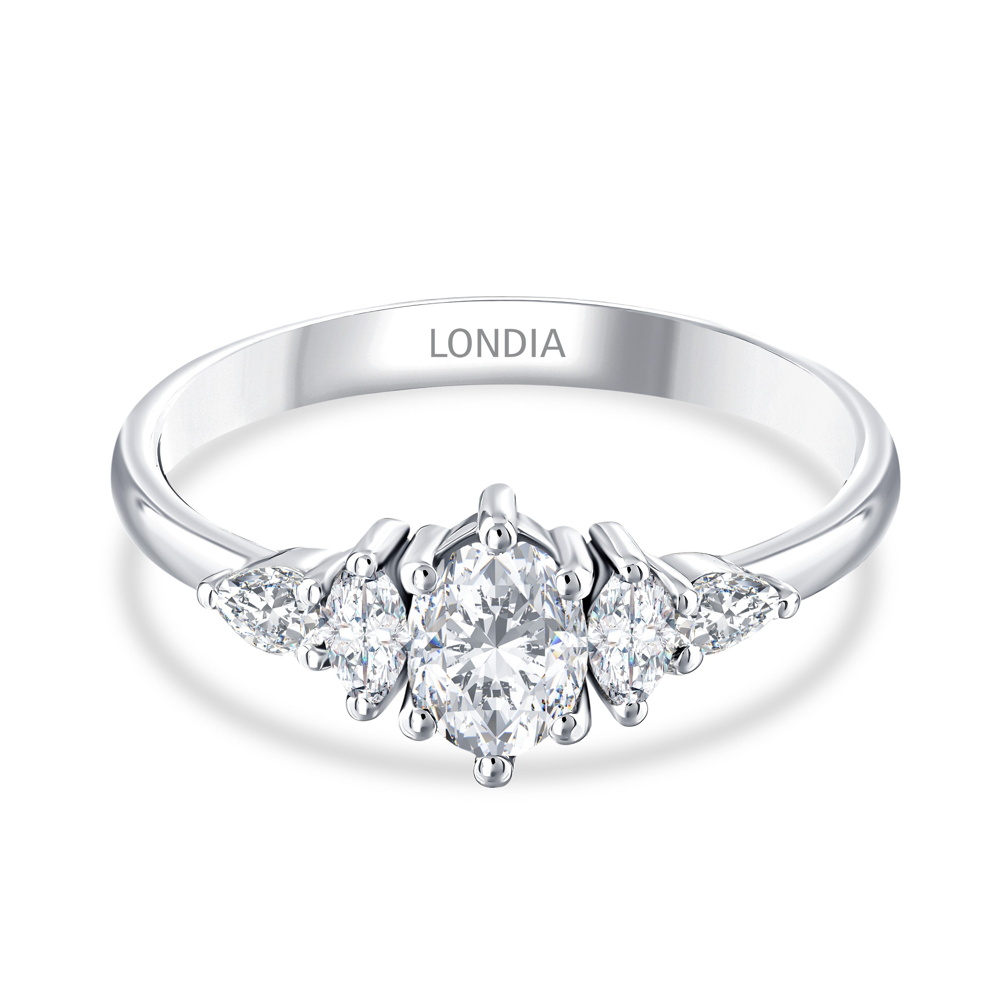 0.80 Ct. Natural Oval Diamond Ring with Marquise & Pear Side Diamonds