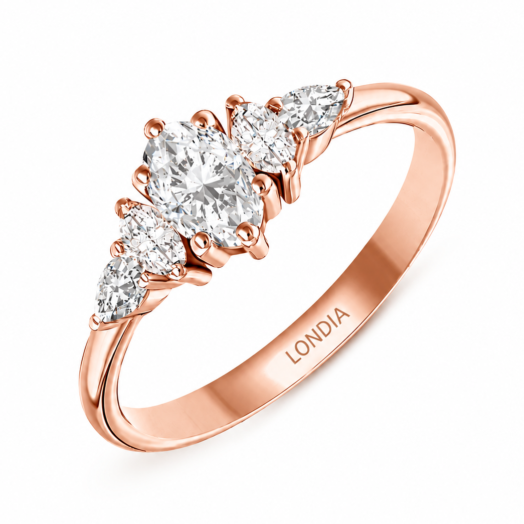 0.80 Ct. Natural Oval Diamond Ring with Marquise & Pear Side Diamonds