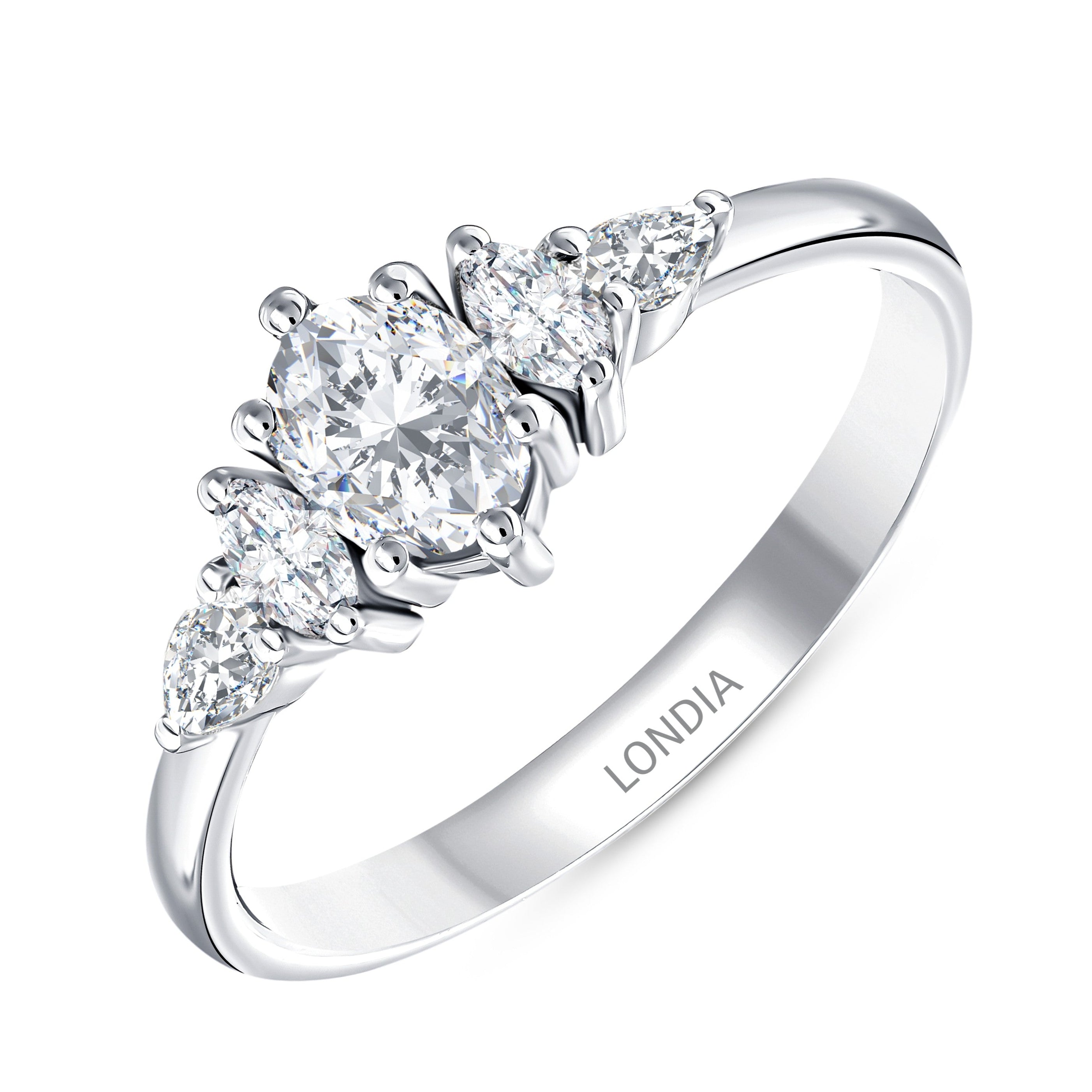0.80 Ct. Natural Oval Diamond Ring with Marquise & Pear Side Diamonds