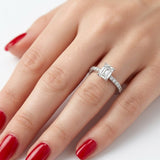 0.85 Ct. Natural Diamond Emerald Cut Design Ring with Side Stones, 18K Gold