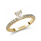 0.85 Ct. Natural Diamond Emerald Cut Design Ring with Side Stones, 18K Gold