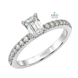 0.85 Ct. F Color HRD Certified Emerald Cut Diamond Side Stone Ring
