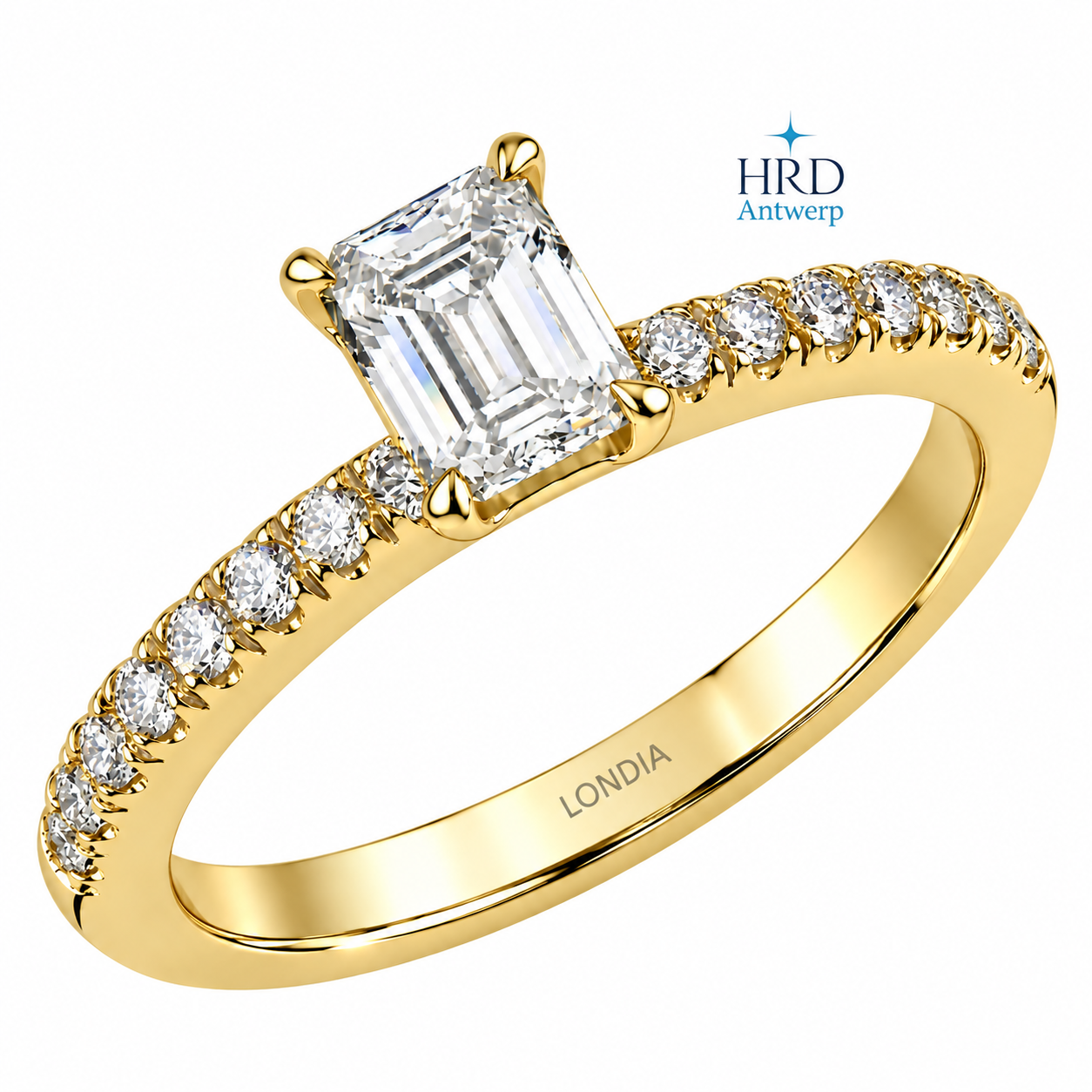 0.85 Ct. F Color HRD Certified Emerald Cut Diamond Side Stone Ring