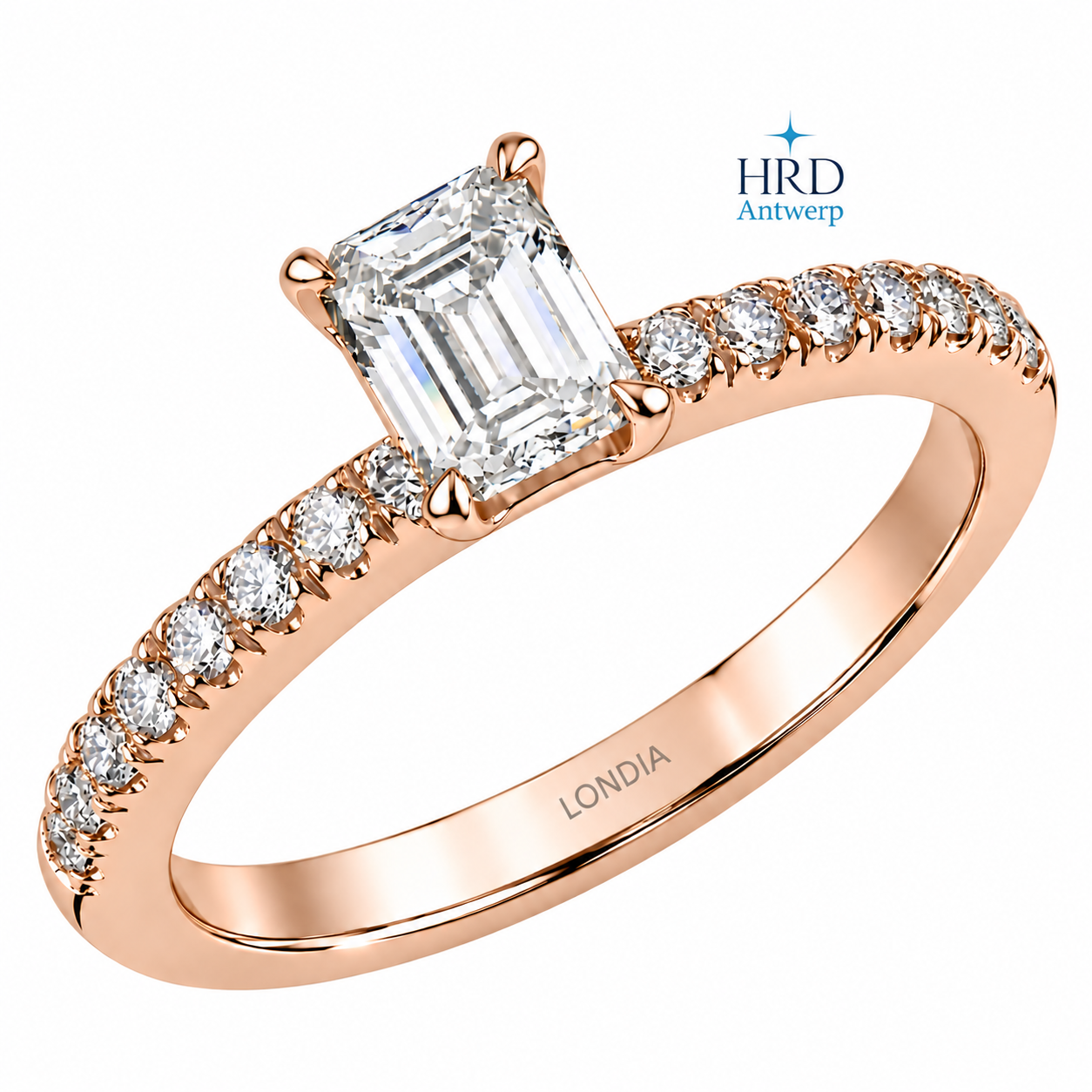 0.85 Ct. F Color HRD Certified Emerald Cut Diamond Side Stone Ring