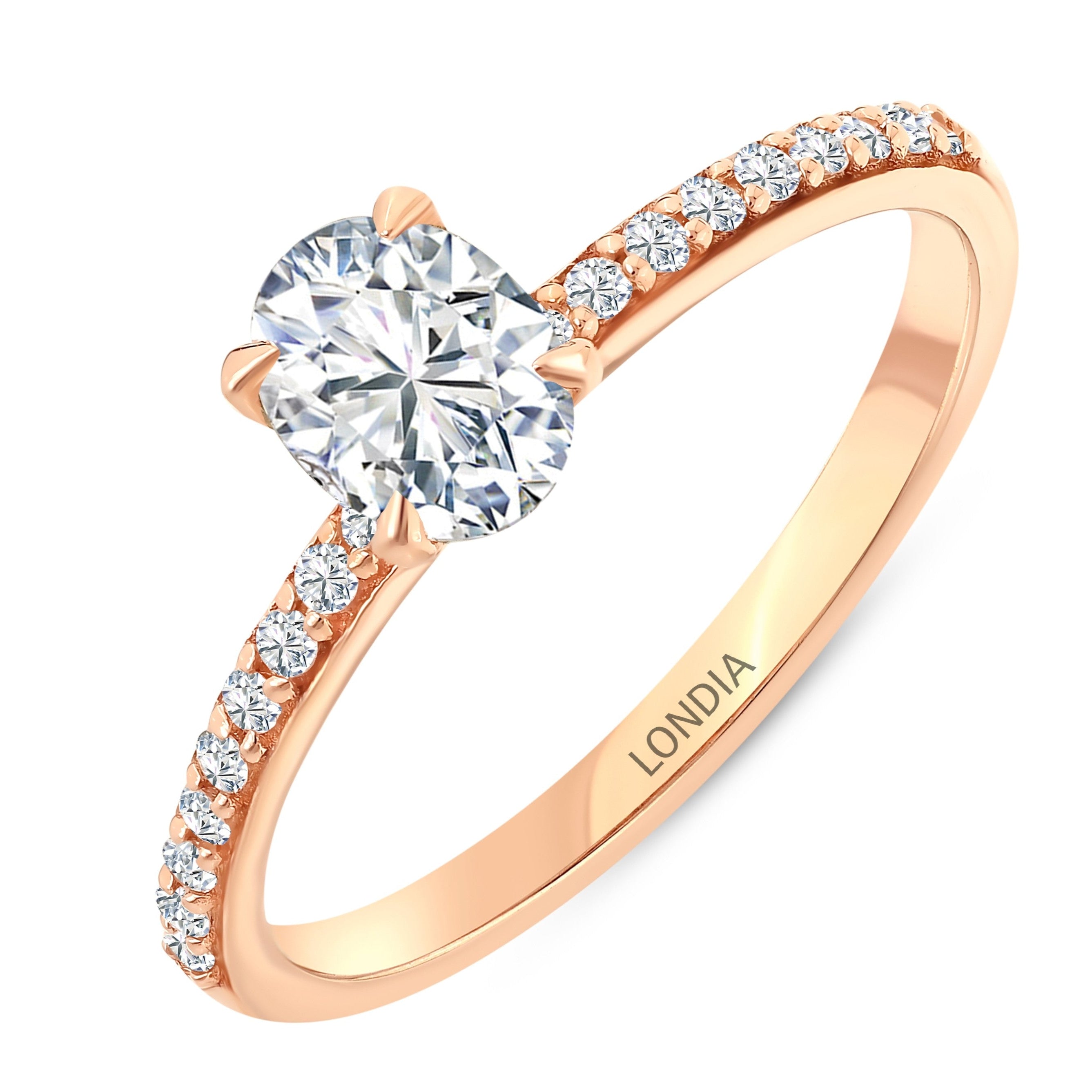 0.85 Ct. Natural Oval Diamond Solitaire Ring with Side Stones