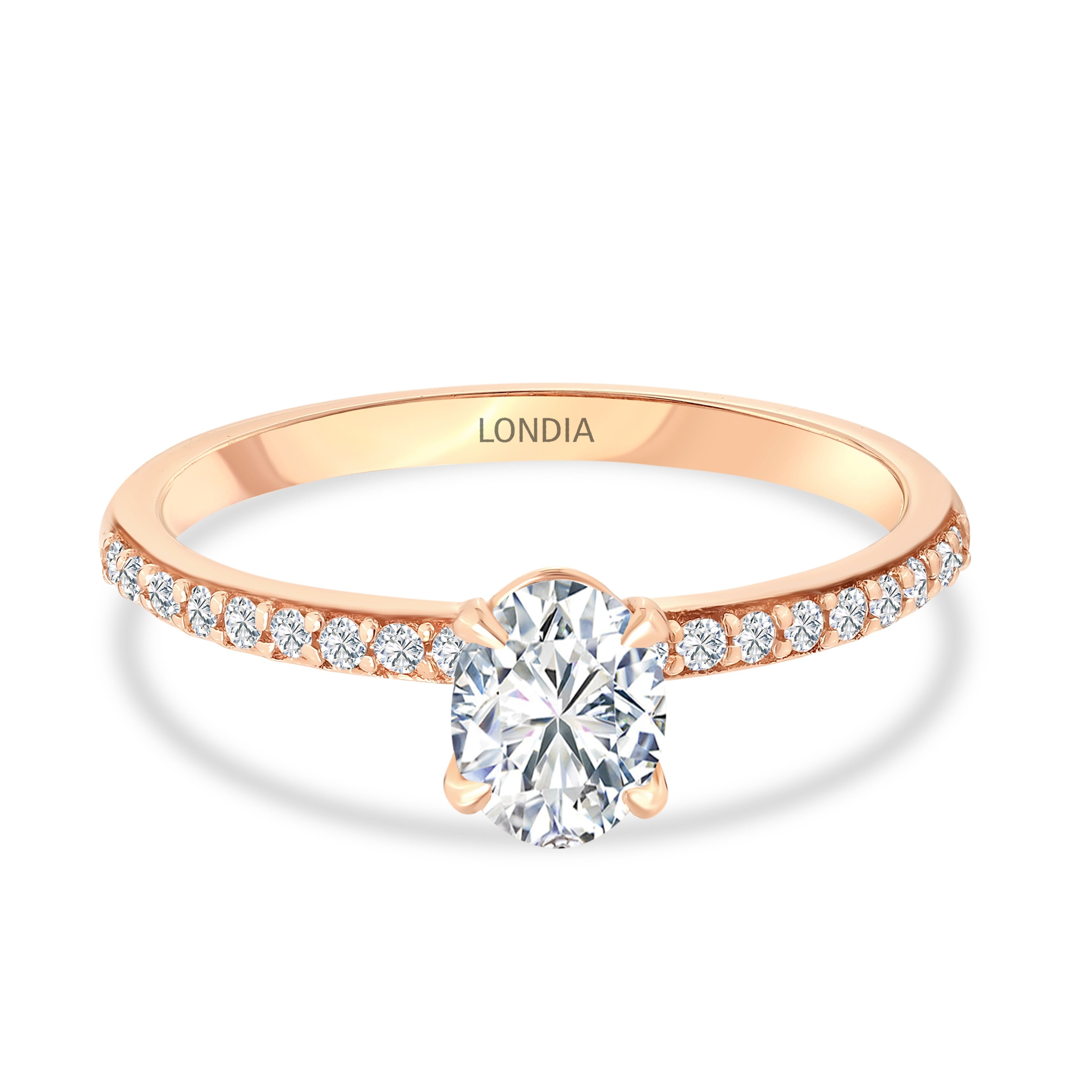 0.85 Ct. Natural Oval Diamond Solitaire Ring with Side Stones