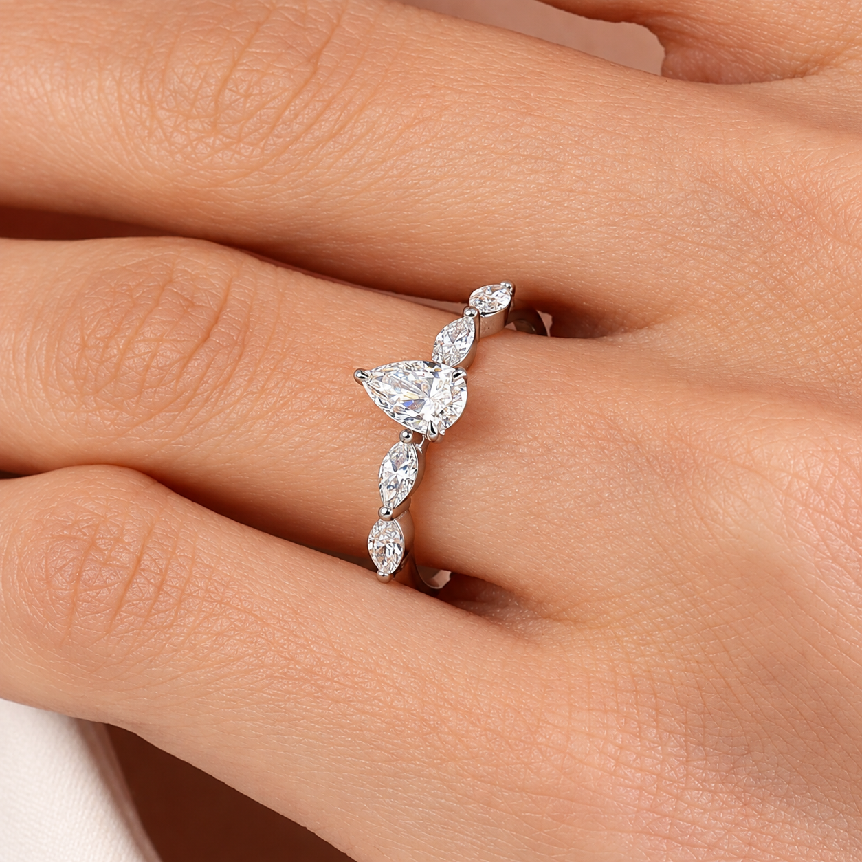 0.85 Ct. Natural Pear Diamond Marquise Design Solitaire Ring
