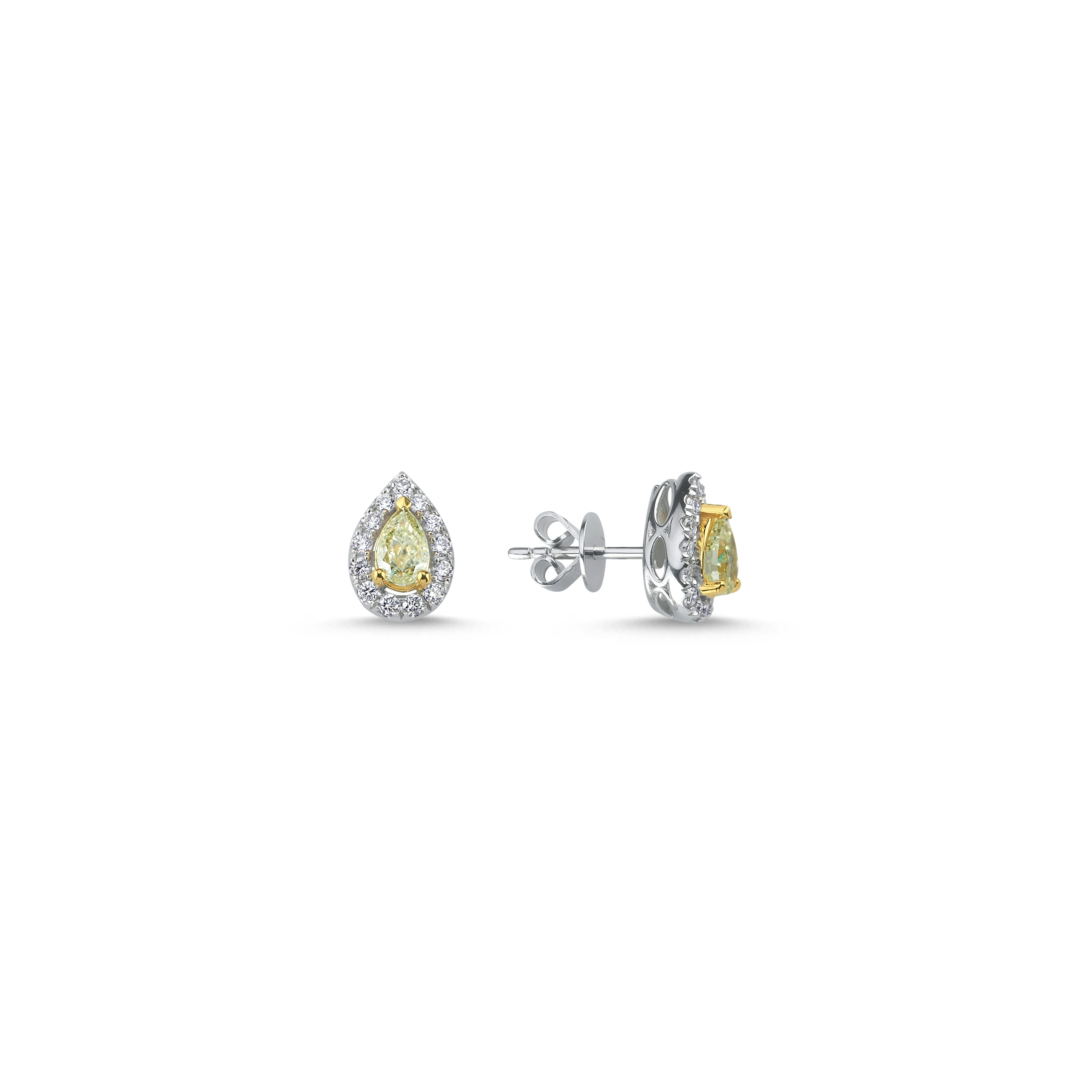 0.90 Carat Fancy Yellow Pear Diamond 14K Gold Earrings