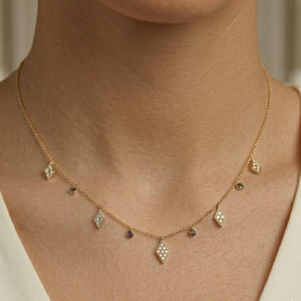 0.90 Carat Londia Dancing Diamond Necklace in 14K Solid Gold