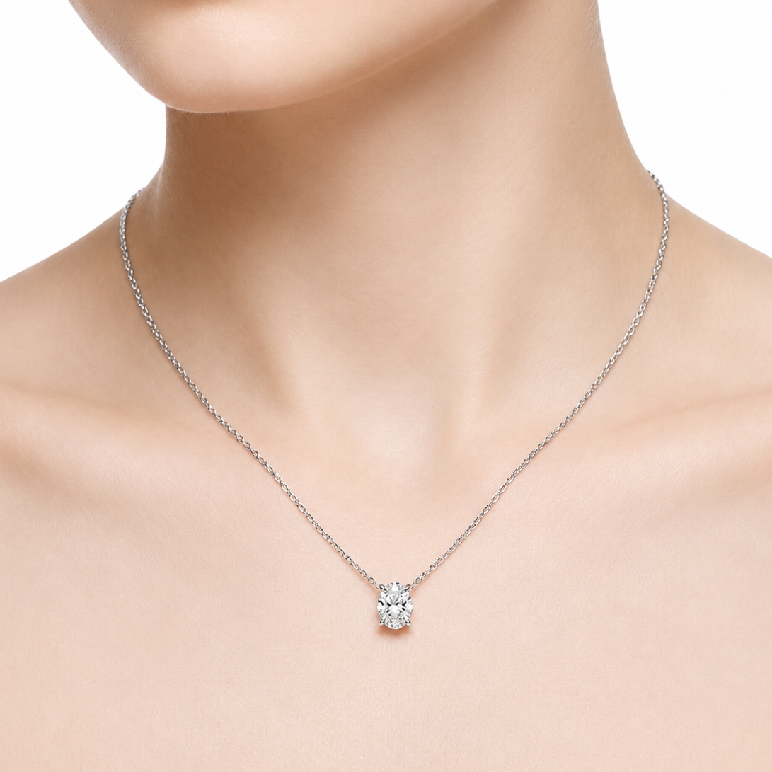 Natural Diamond Oval Necklace & Earring Set