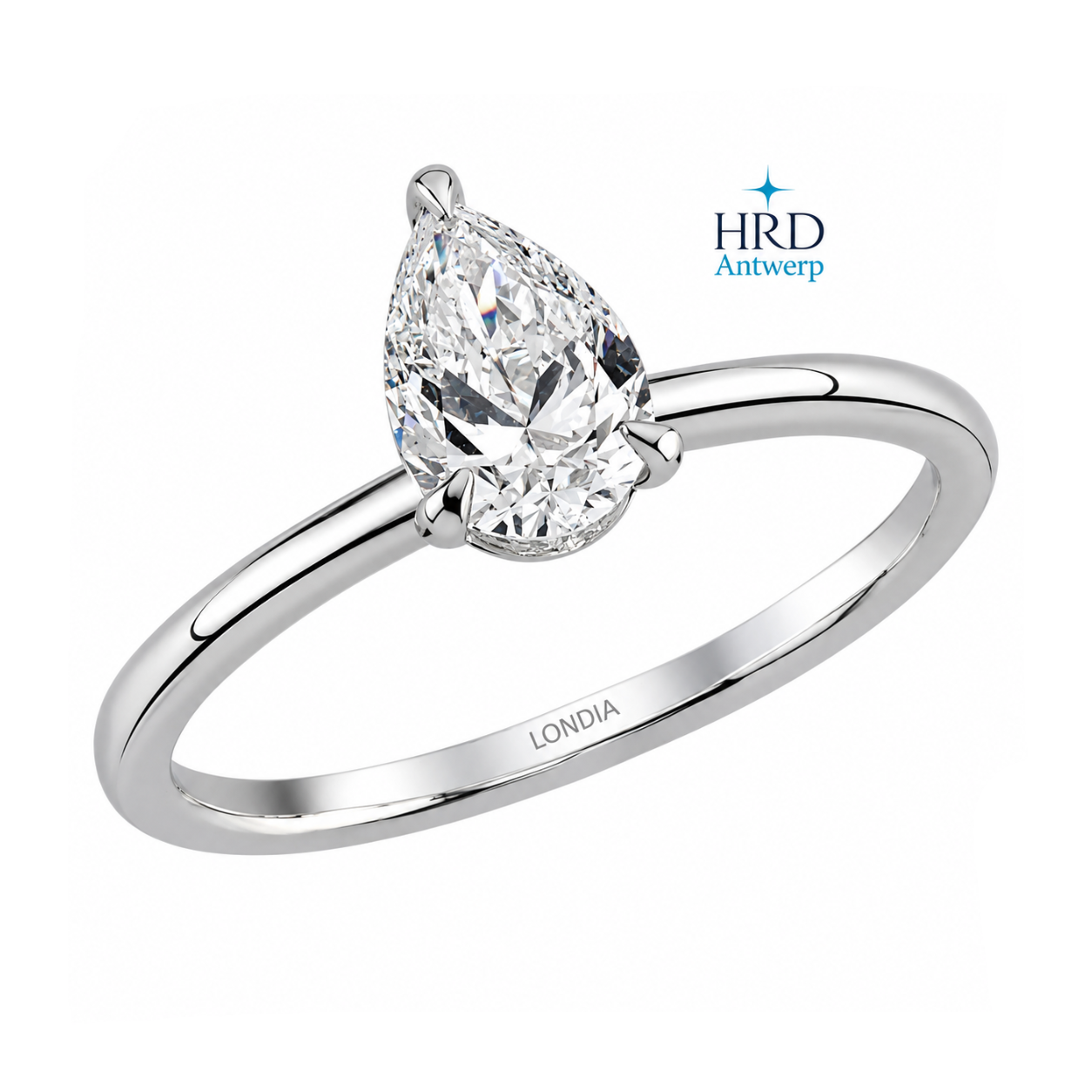 0.90 Carat F Color Natural Diamond HRD Certified Pear Solitaire Ring