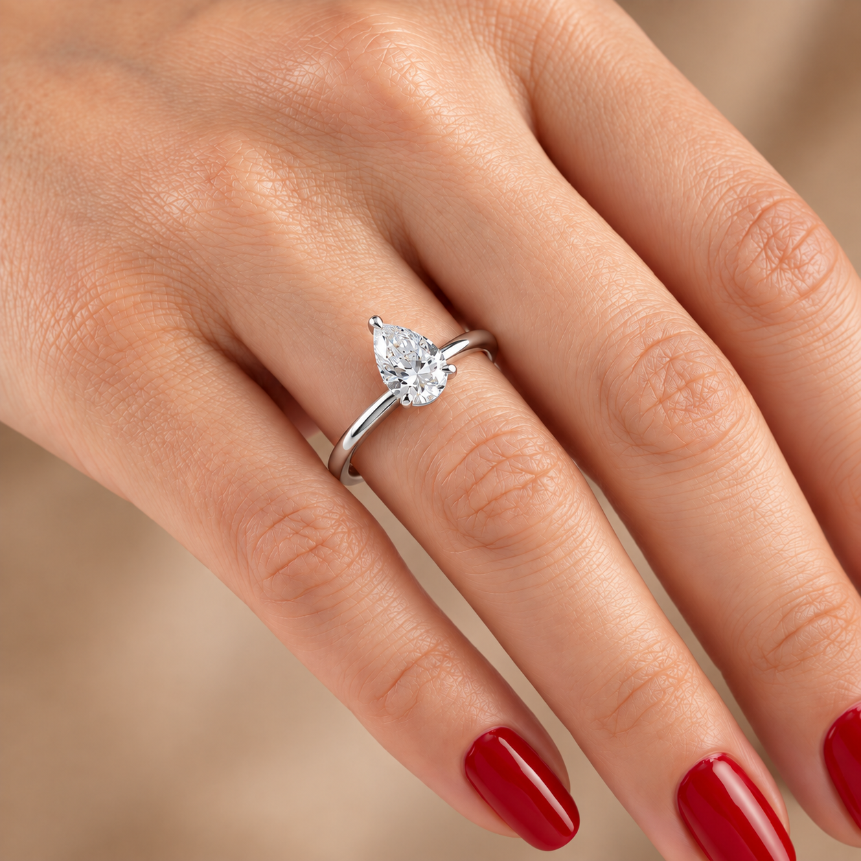 0.90 Carat F Color Natural Diamond HRD Certified Pear Solitaire Ring