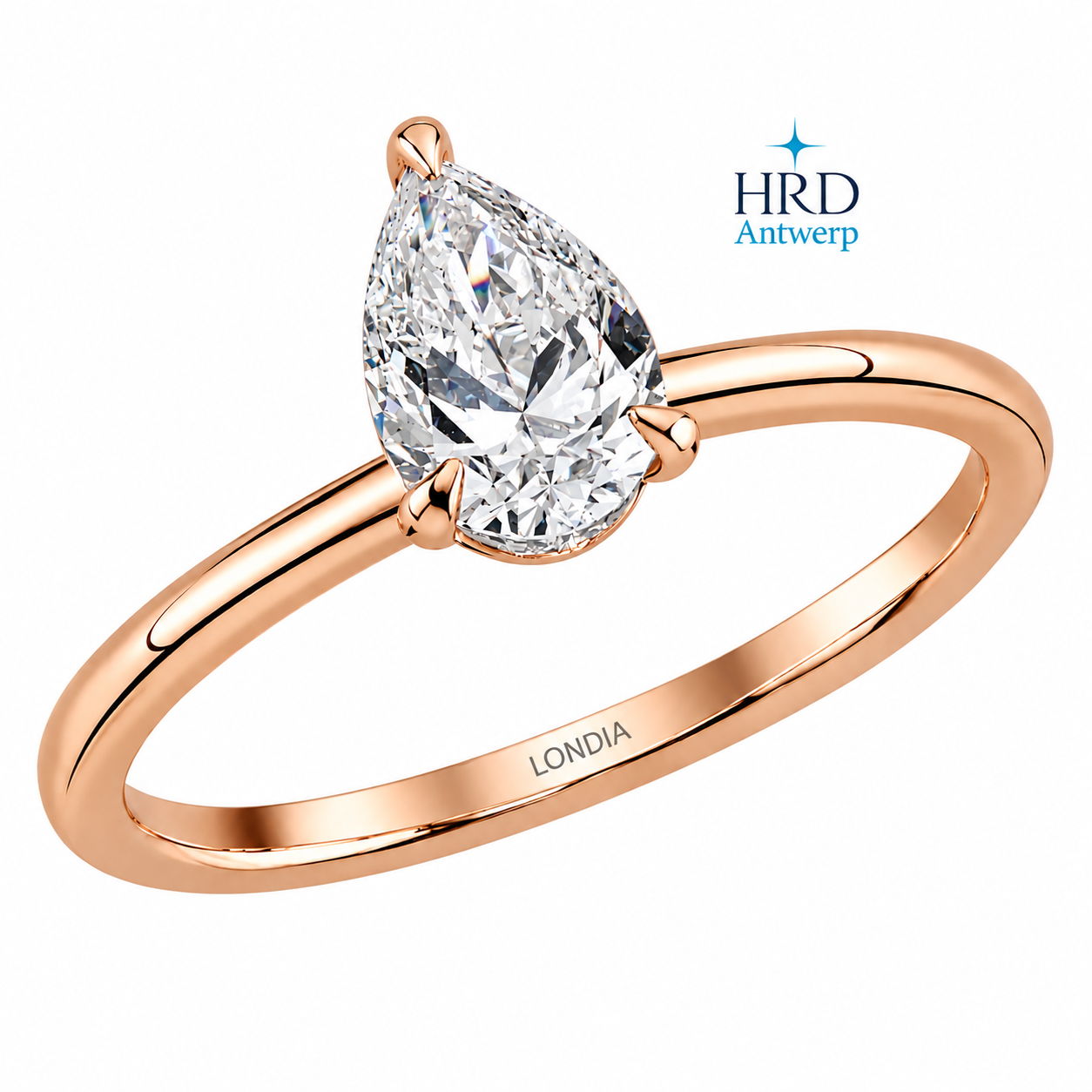 0.90 Carat F Color Natural Diamond HRD Certified Pear Solitaire Ring