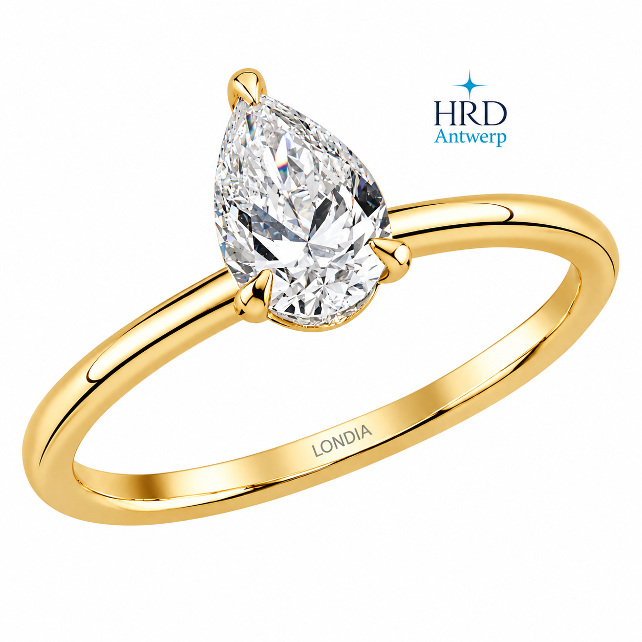 0.90 Carat F Color Natural Diamond HRD Certified Pear Solitaire Ring