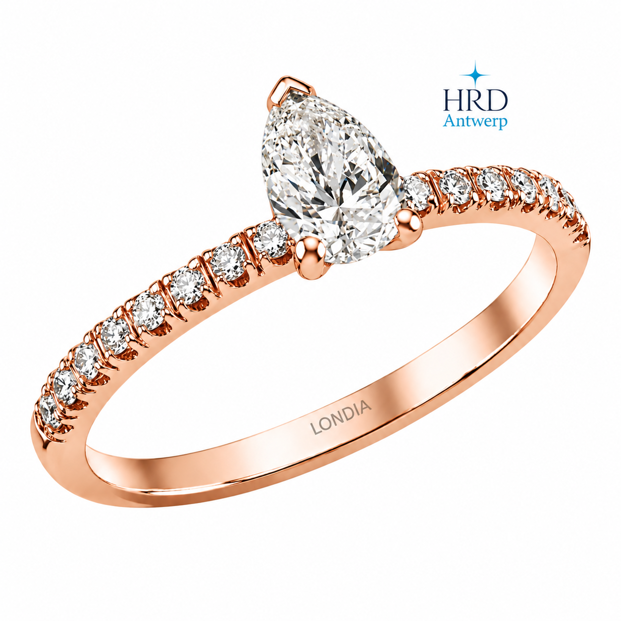 0.90 Ct. F Color HRD Certified Pear Cut Diamond Ring with Side Stones