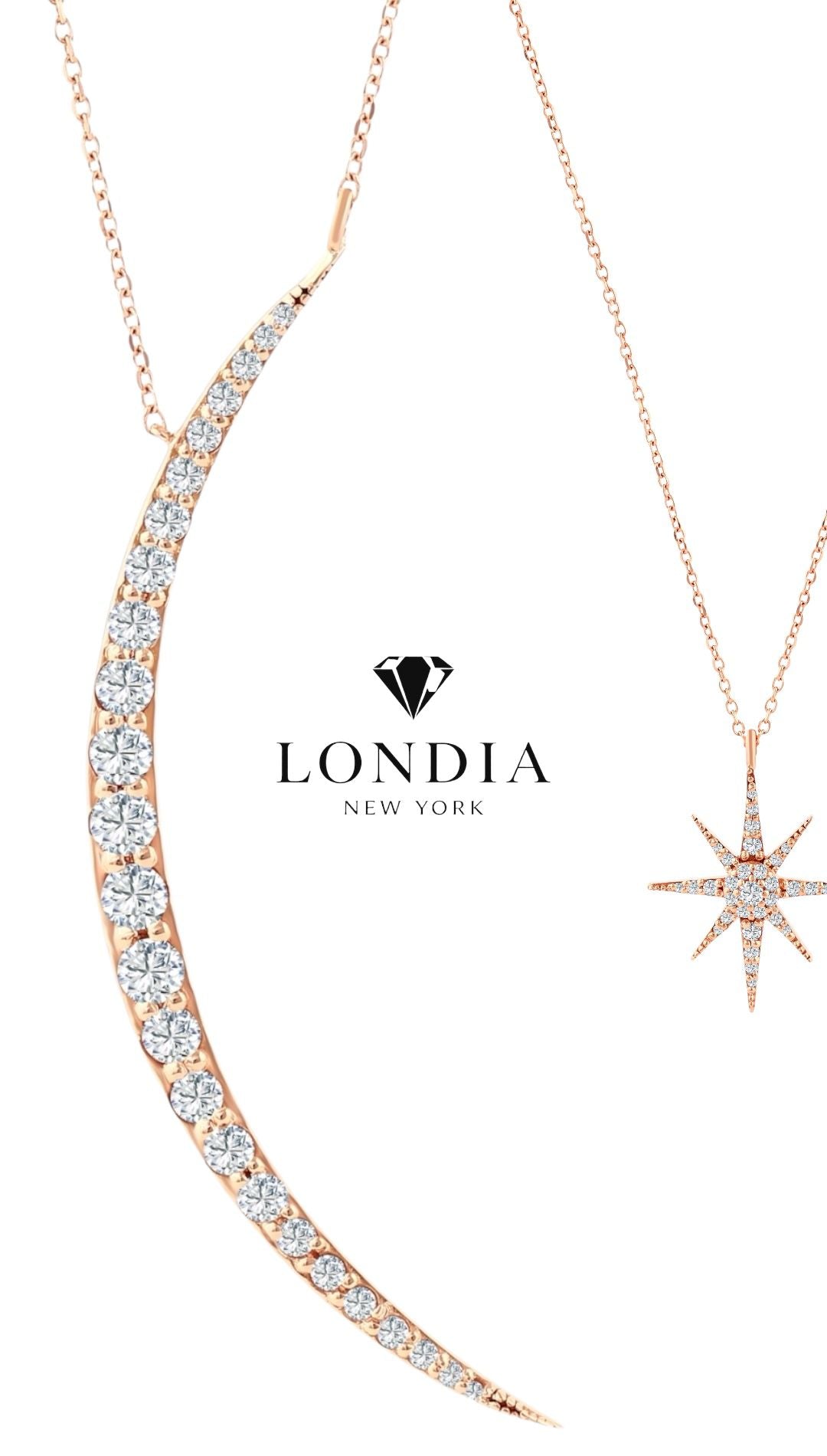 0.90 ct. Diamond Lunastar Design Necklace 14k Fine Gold