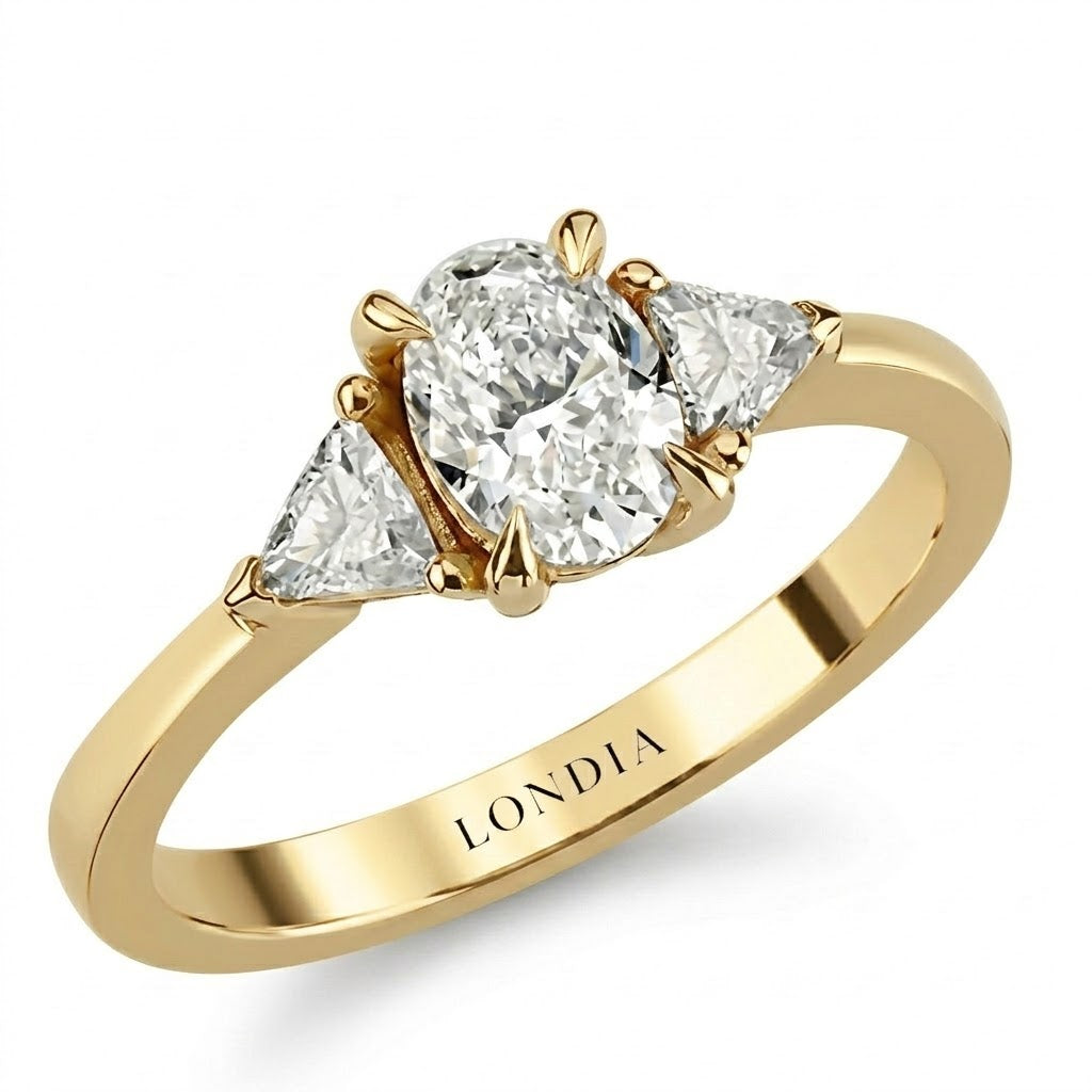 0.95 Ct. Natural Oval Diamond Side Stone Ring, 14K Gold