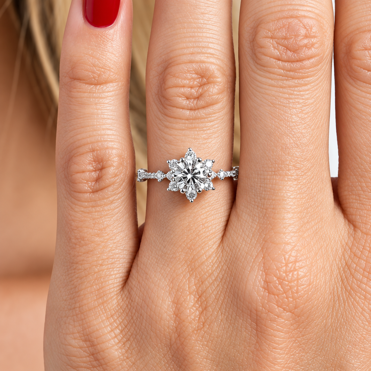 0.95 Carat F Color HRD Internationally Certified Lotus Solitaire Diamond Ring