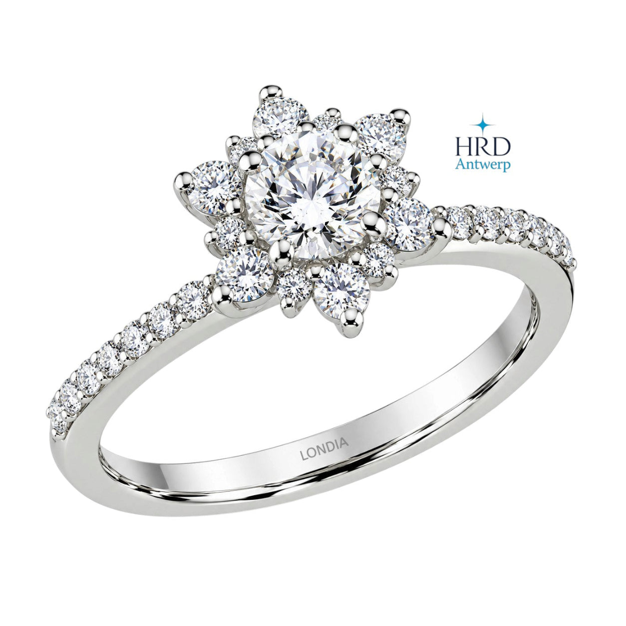 0.95 Ct. F Color HRD Certified Lotus Solitaire Ring with Side Diamonds