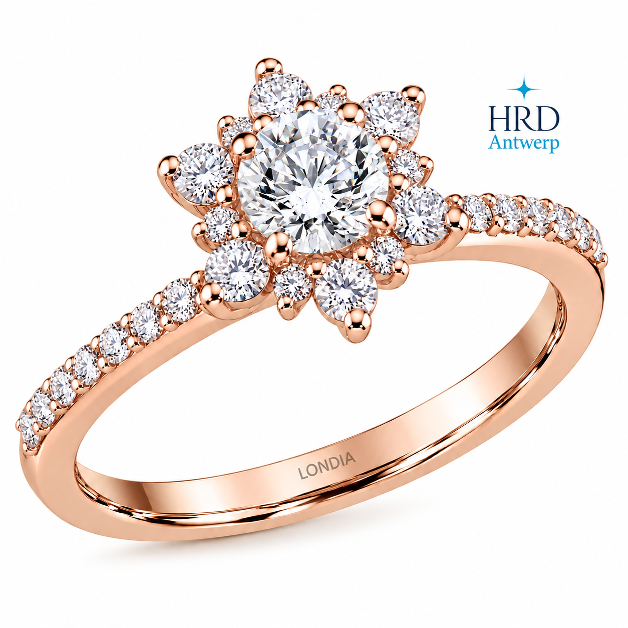 0.95 Ct. F Color HRD Certified Lotus Solitaire Ring with Side Diamonds
