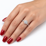 0.95 Ct. F Color HRD Certified Lotus Solitaire Ring with Side Diamonds