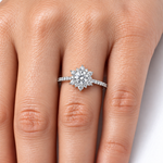 0.95 Ct. F Color HRD Certified Lotus Solitaire Ring with Side Diamonds