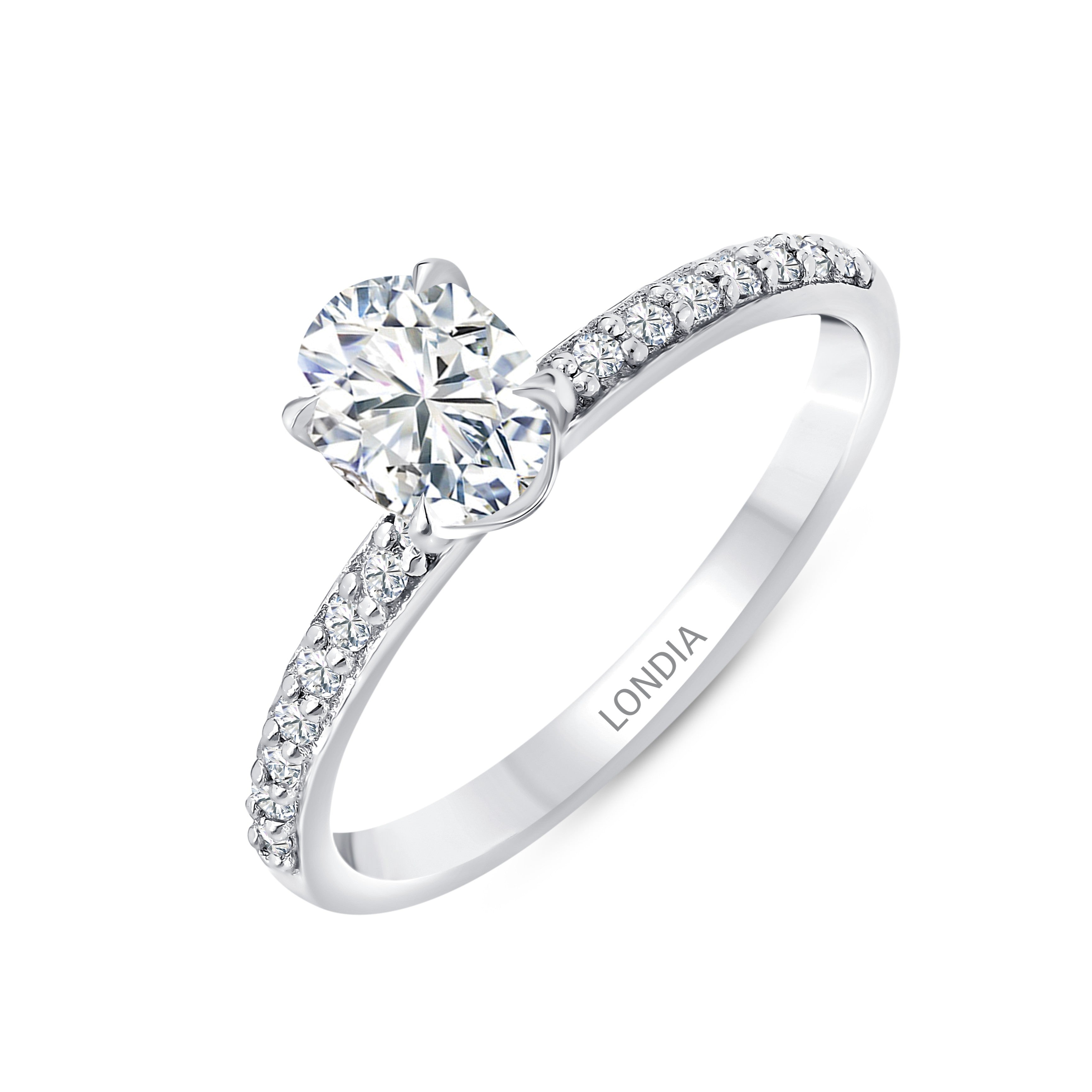 0.95 Ct. Natural Diamond Oval Solitaire ''Side Stone'' Ring in 14K Gold