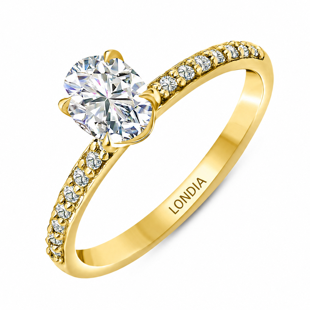 0.95 Ct. Natural Oval Diamond Solitaire Ring with Side Stones