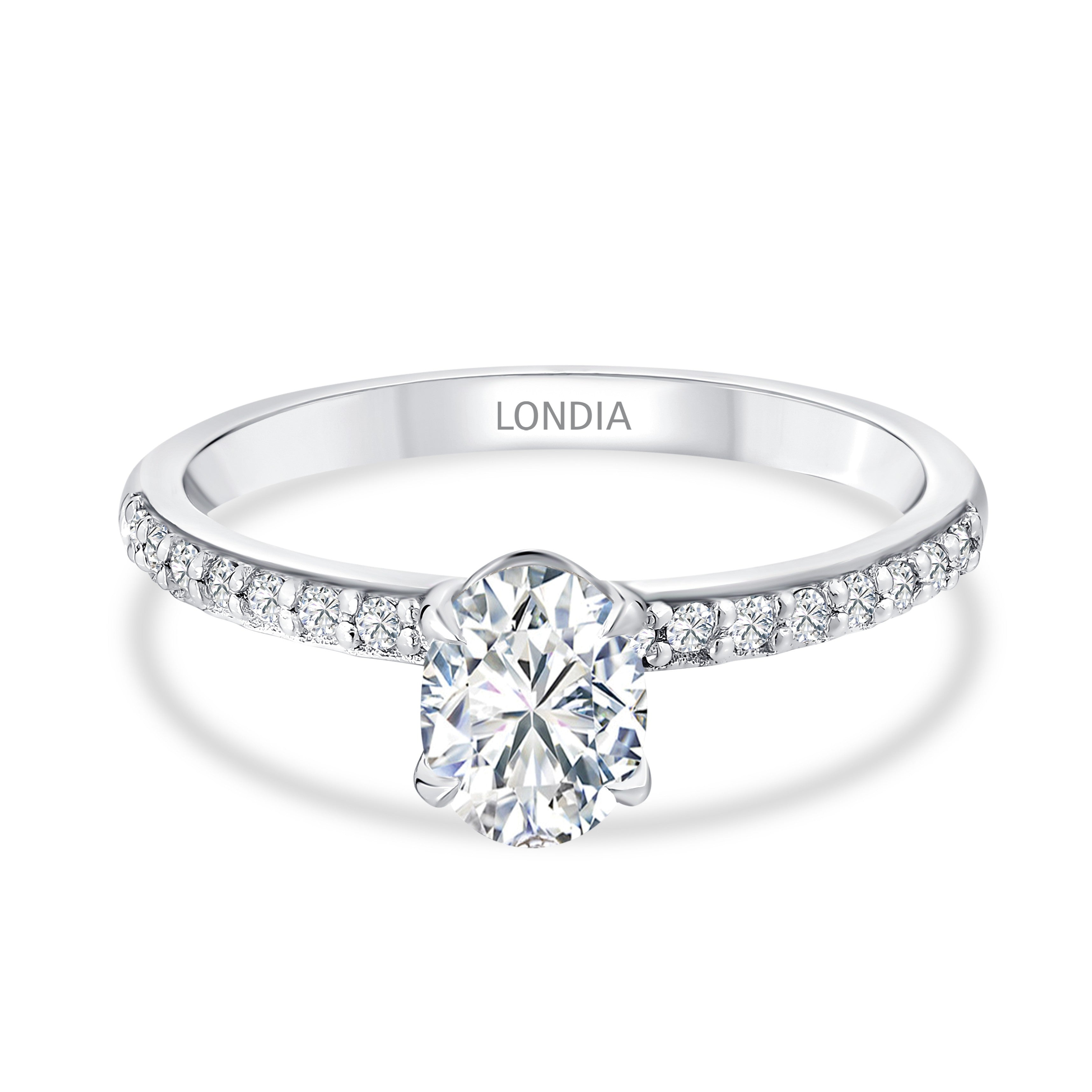 0.95 Ct. Natural Oval Diamond Solitaire Ring with Side Stones