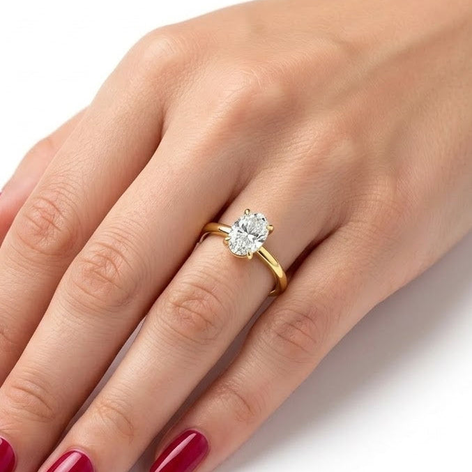 1.00 Ct. Natural Oval Diamond F Color HRD Certified Modern Solitaire Ring