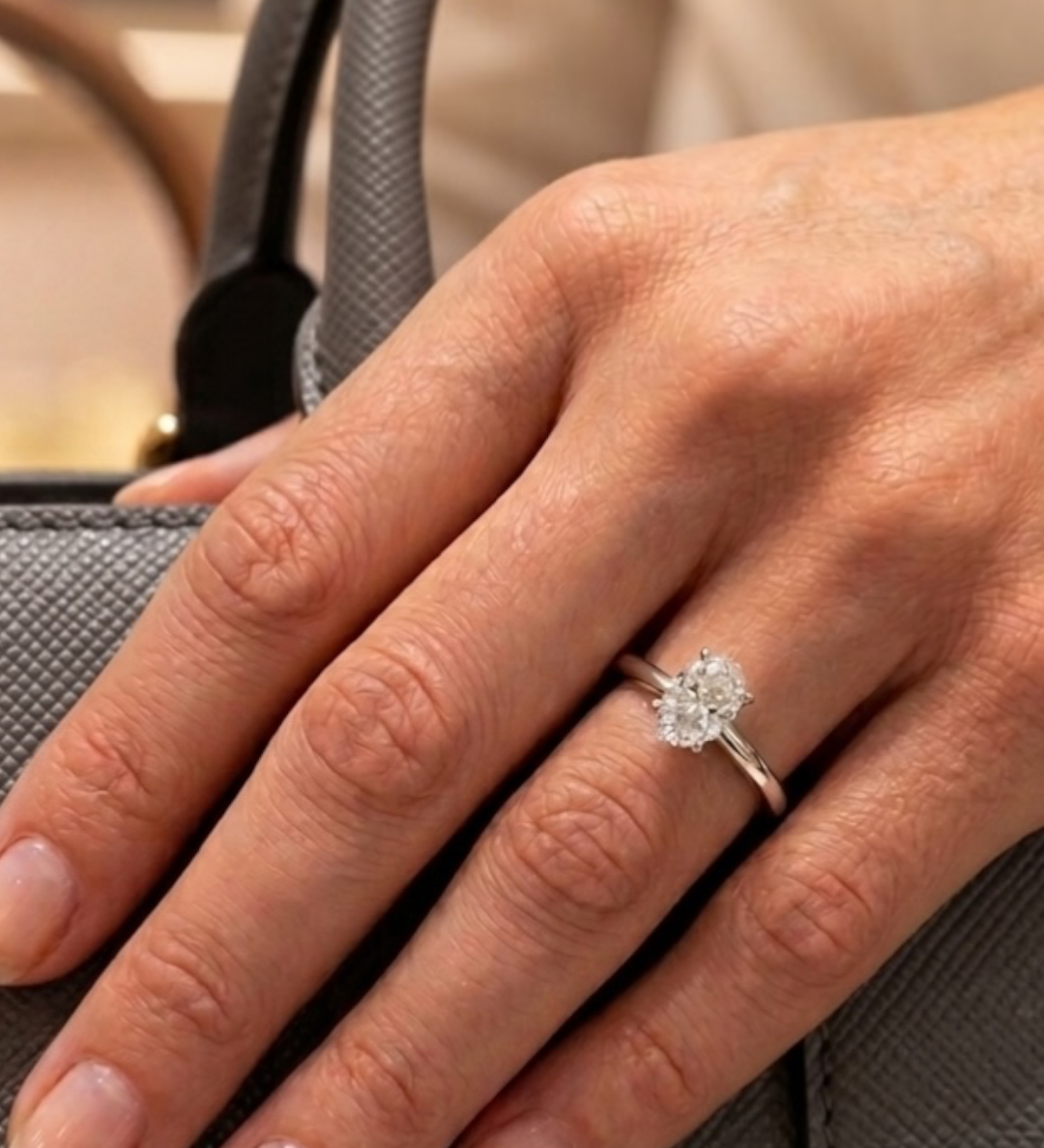 1.00 Ct. Natural Oval Diamond F Color HRD Certified Modern Solitaire Ring