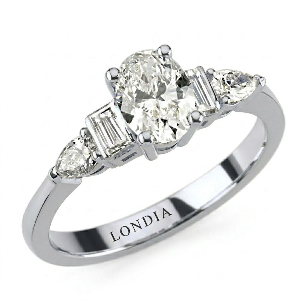 1.05 Ct. Natural Oval Diamond Side-Stone Ring, 18K Gold