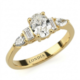 1.05 Ct. Natural Oval Diamond Side-Stone Ring, 18K Gold