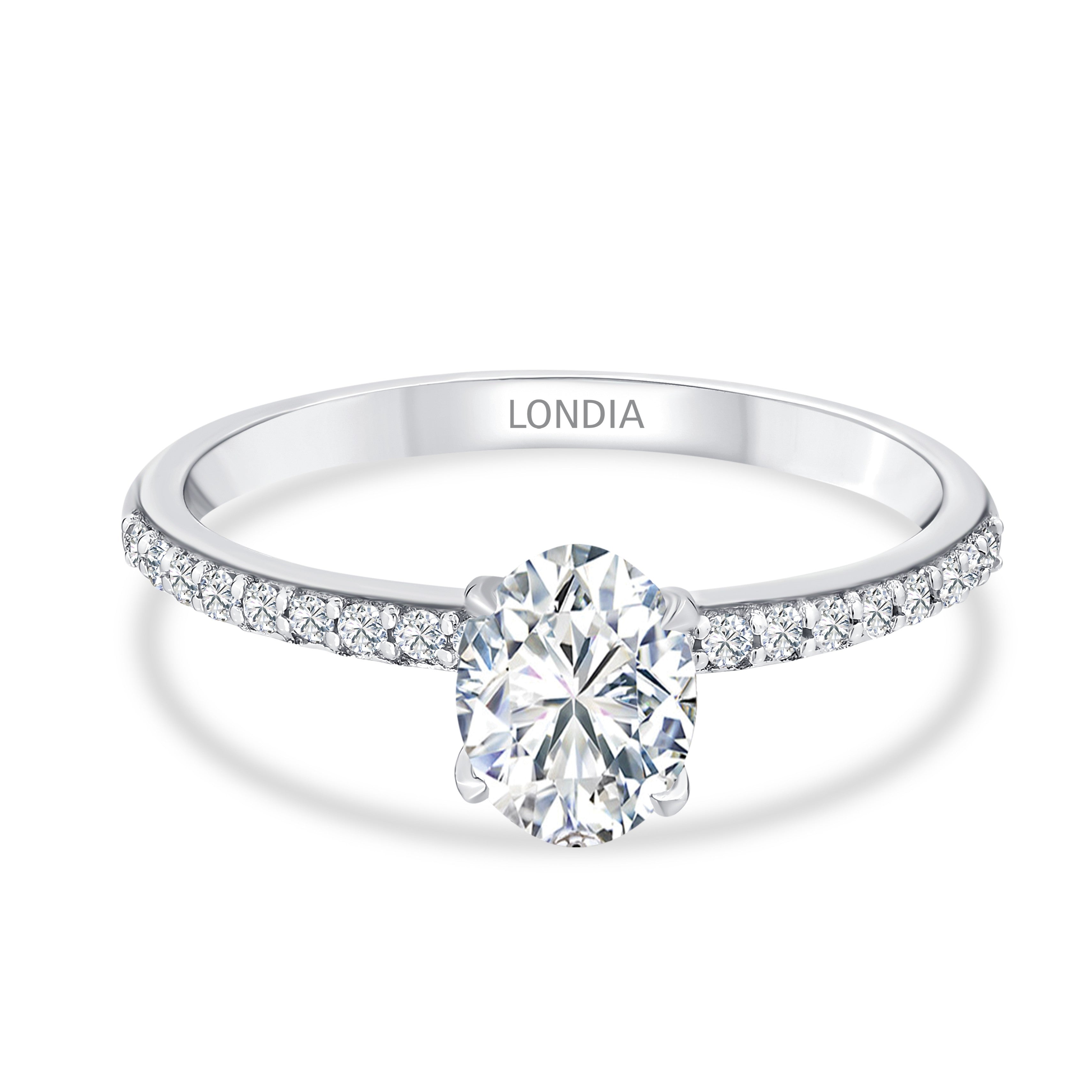 1.05 Ct. Natural Oval Diamond Side Stone Solitaire Ring