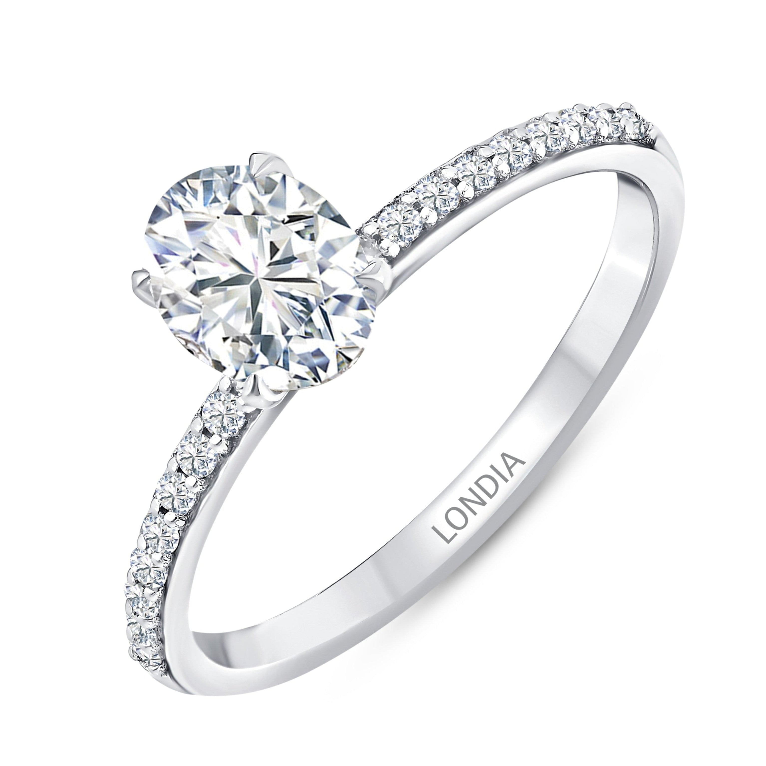 1.05 Ct. Natural Oval Diamond Side Stone Solitaire Ring