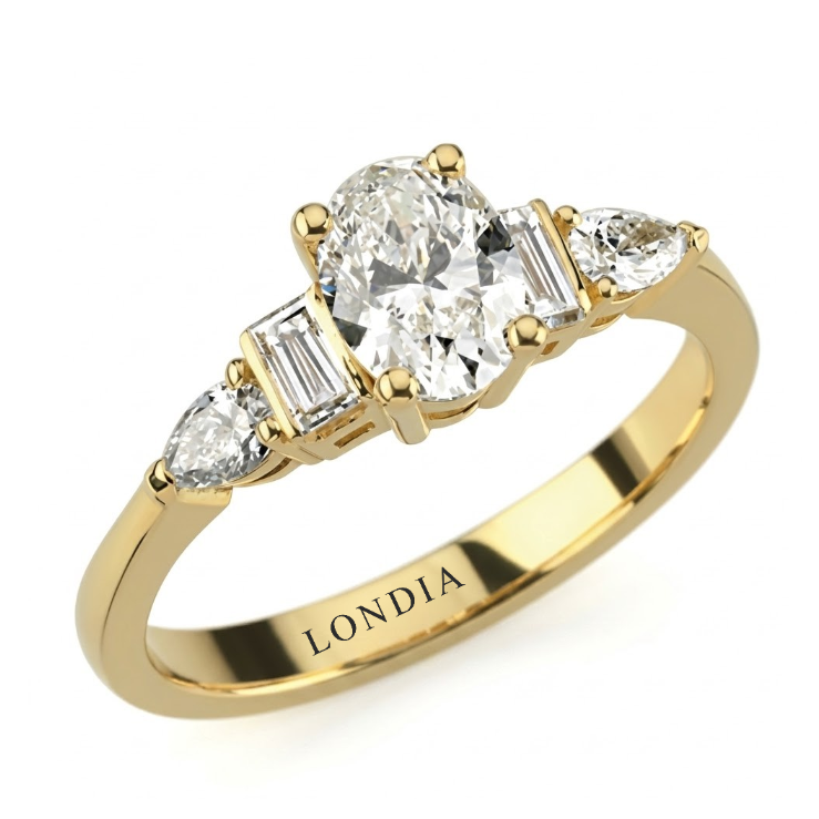 1.05 Ct. Natural Oval Diamond Solitaire Ring with Side Stones