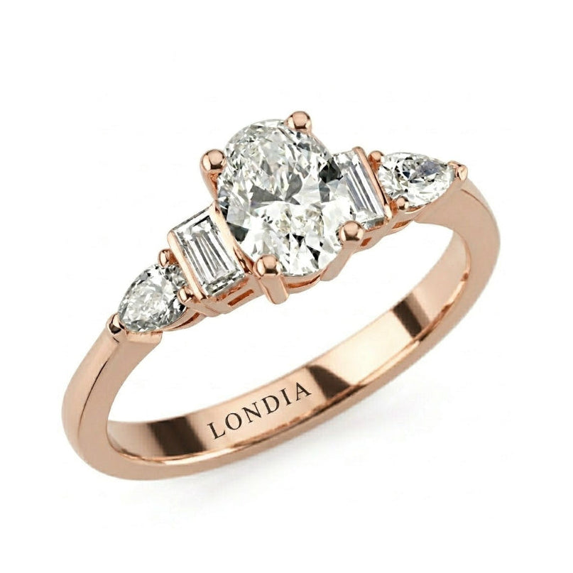 1.05 Ct. Natural Oval Diamond Solitaire Ring with Side Stones